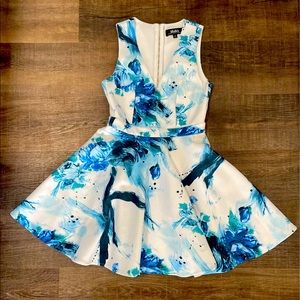 Lulu blue and ivory print skater dress